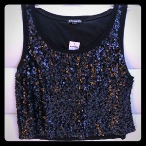 NWT Express Black Sequin Crop Top